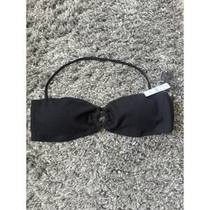 NWT J.Crew Heritage Textured O-ring Bandeau Bikini Top Black 2X Convertble Strap